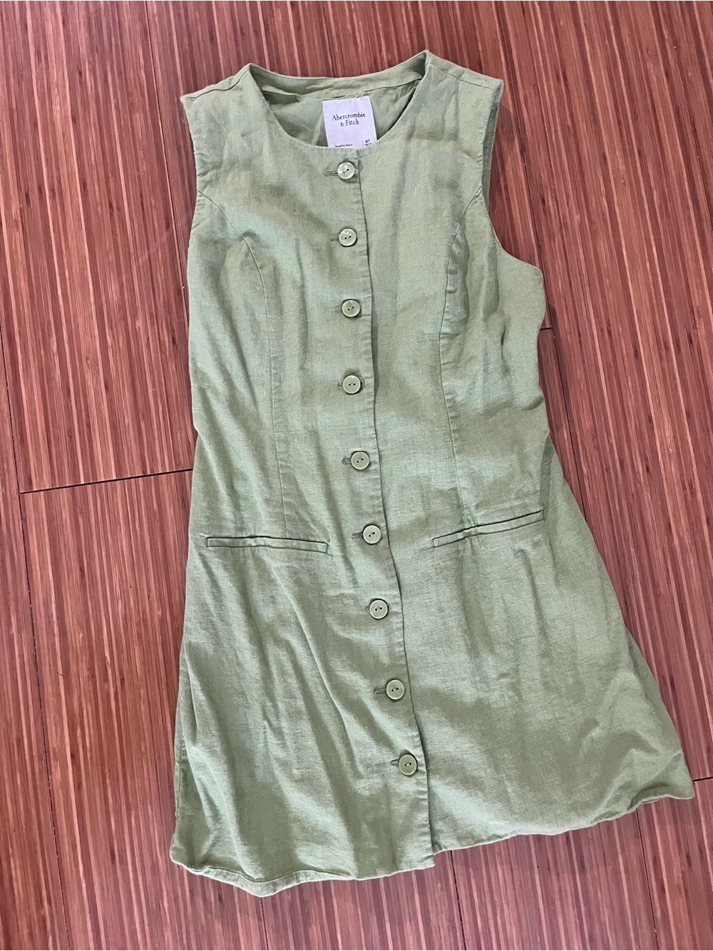 Abercrombie & Fitch Sage Green Sleeveless Button-Down Dress